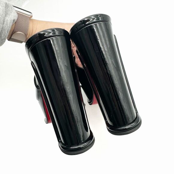 CHRISTIAN LOUBOUTIN Amali Black Patent Leather Mules Size 40 Platform Heels - Picture 10 of 14